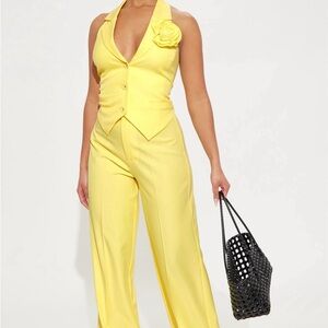 Yellow Women's Jumpsuit with Floral Detail
